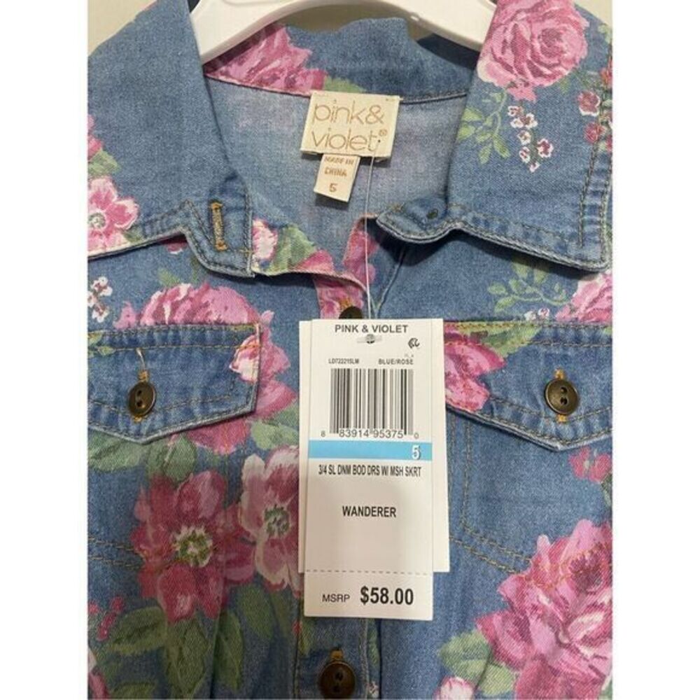 New with tags toddler girl frill pink floral dress size 5 - Picture 2 of 7